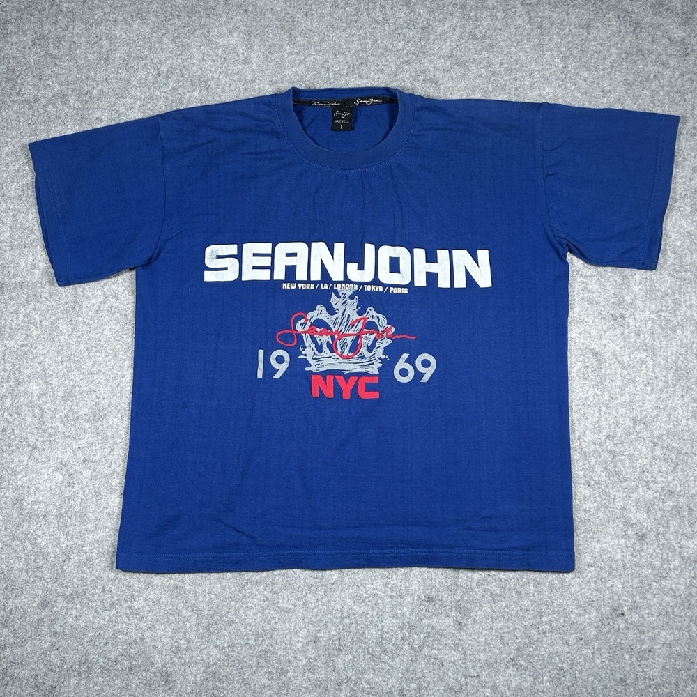 Vintage Y2K Sean John Diddy T-Shirt Rare Illuminati Trap King 1969 Size Large